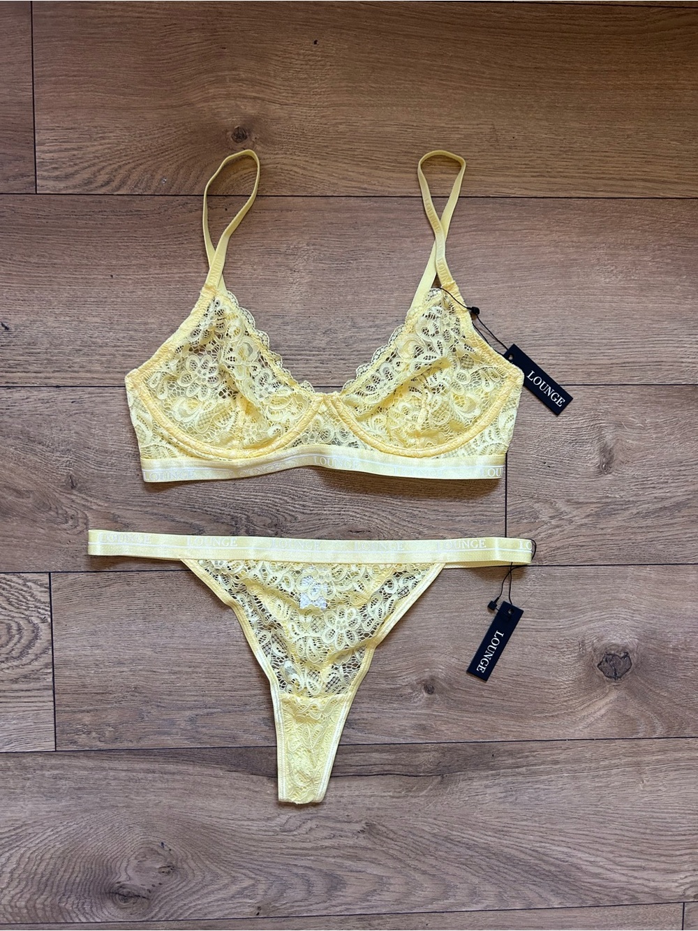 Lounge Underwear NWT Yellow Lace Bra & Thong Set